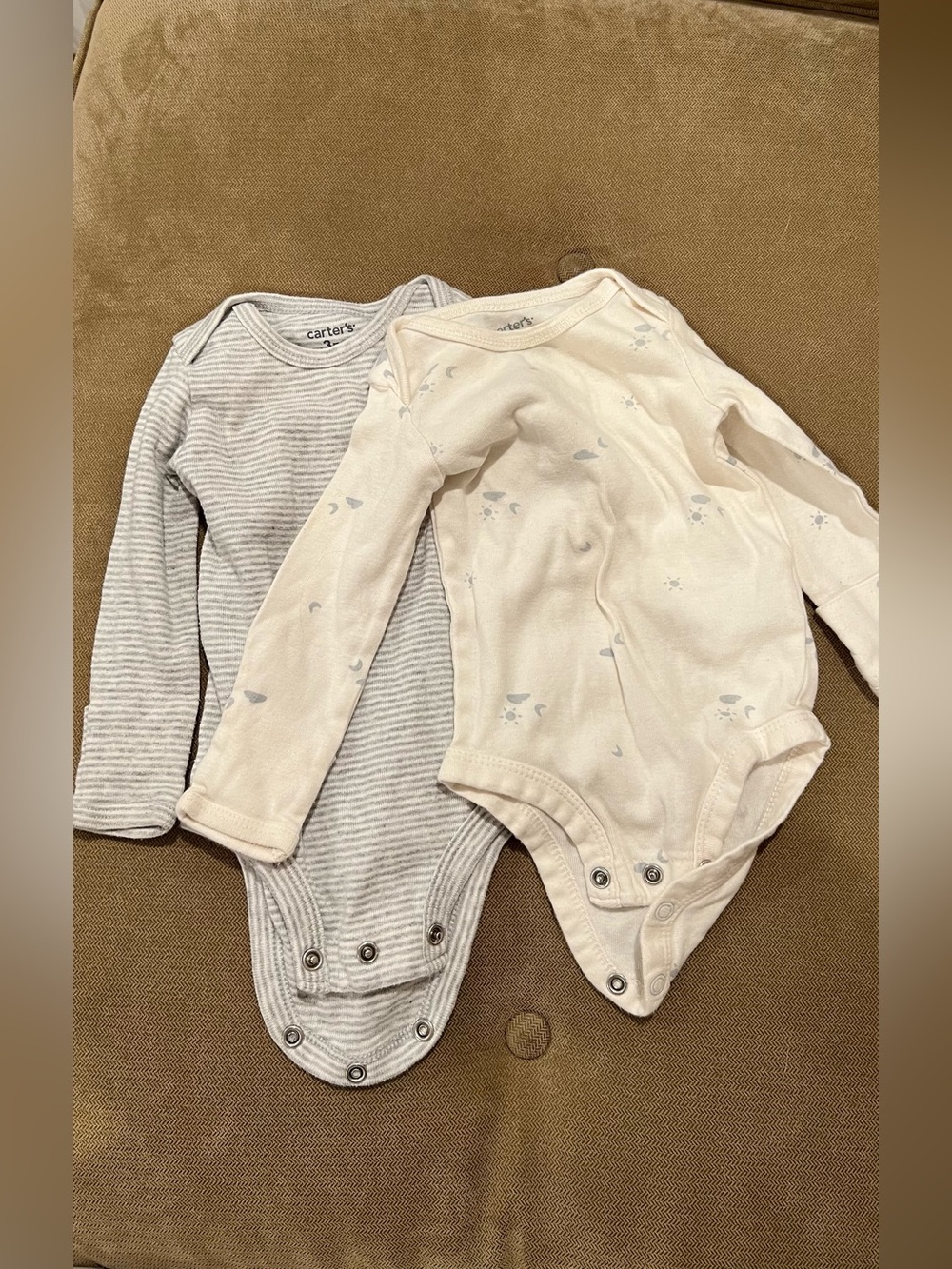 Carter's Long-Sleeve Baby Bodysuits - Gray Stripe & Cream with Moons & Stars